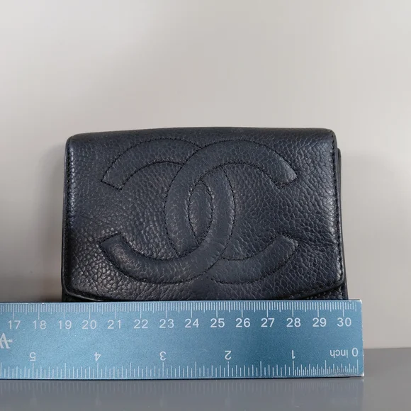 CHANEL Black Textured Leather Wallet
